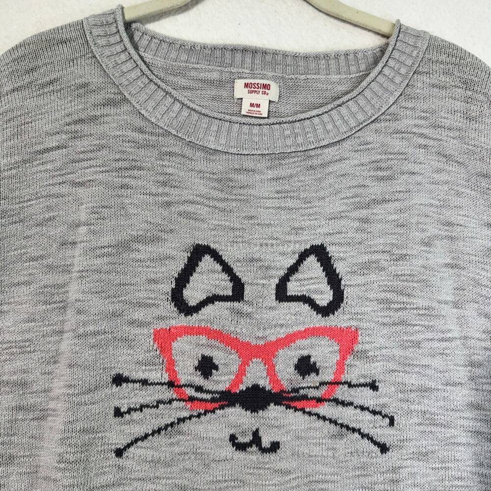 Mossimo Pink Glasses Kitty Cat Grey Short Sleeve Cotton Knit Sweater Shirt Med - Picture 3 of 7